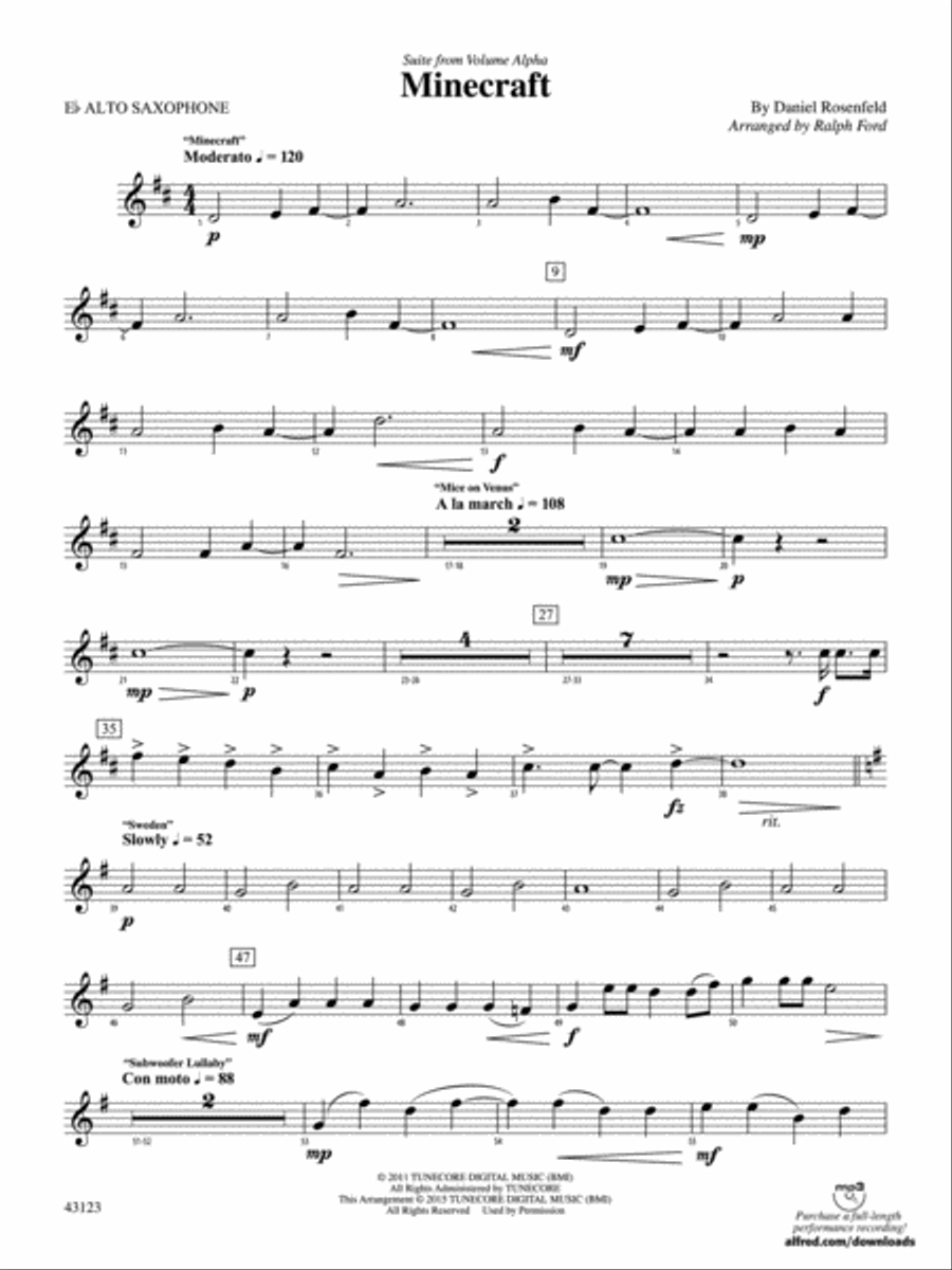 Minecraft: E-flat Alto Saxophone Concert Band scores gallery preview page 1