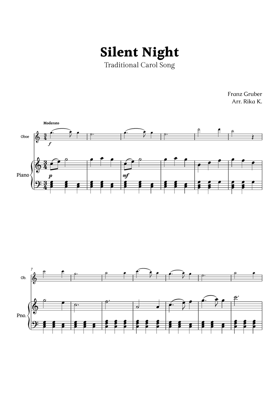 Silent Night for Oboe and Piano Chamber Music scores gallery preview page 1