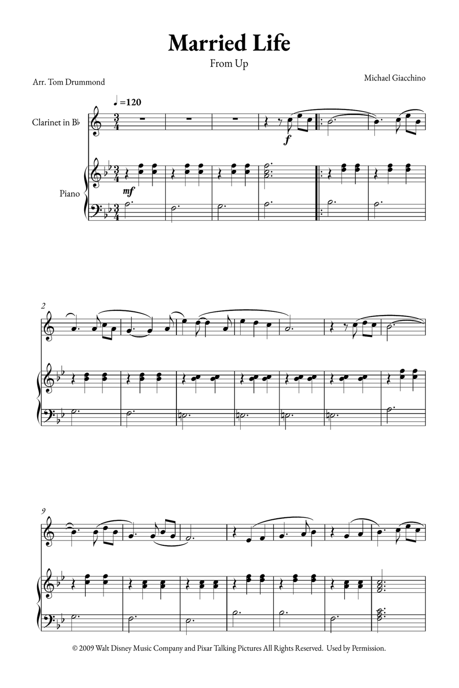 Married Life B-Flat Clarinet scores gallery preview page 1
