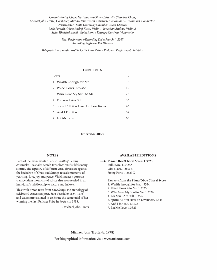 For a Breath of Ecstasy 4-Part scores gallery preview page 1
