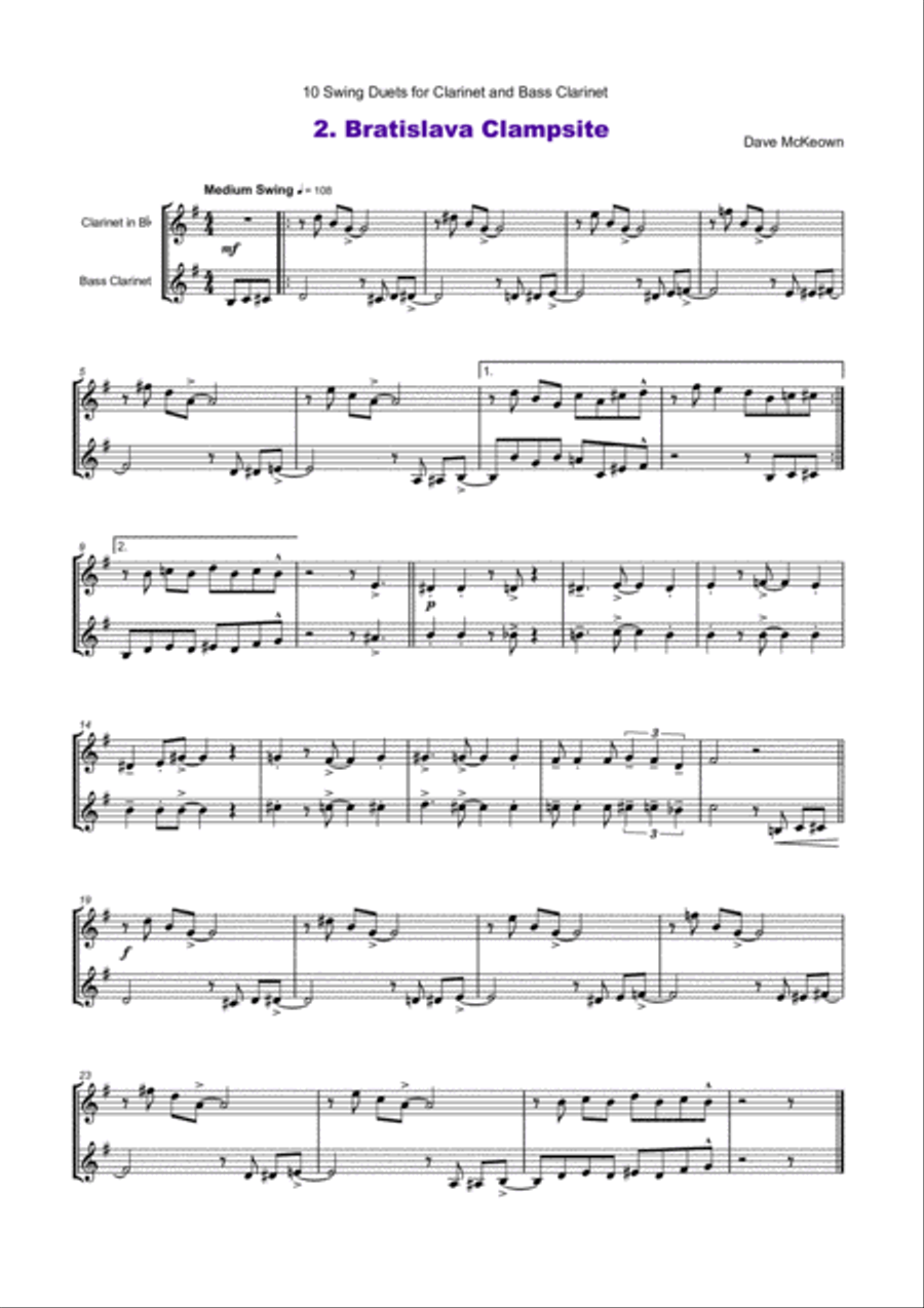 10 Swing Duets for Clarinet and Bass Clarinet Woodwind Duet scores gallery preview page 3