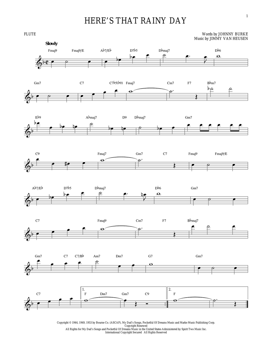 Here's That Rainy Day Flute Solo scores gallery preview page 1