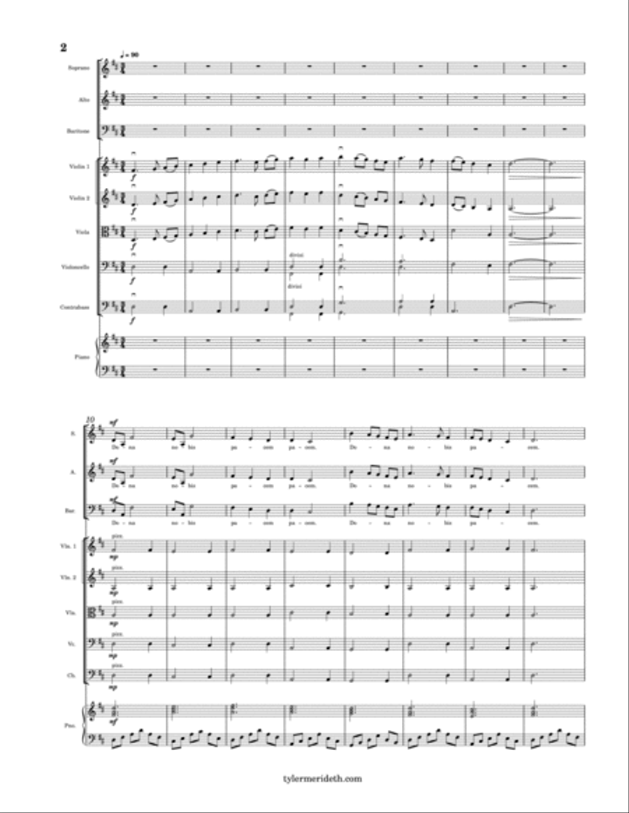 Dona Nobis Pacem for SAB Choir, String Orchestra and Piano 3-Part scores gallery preview page 2