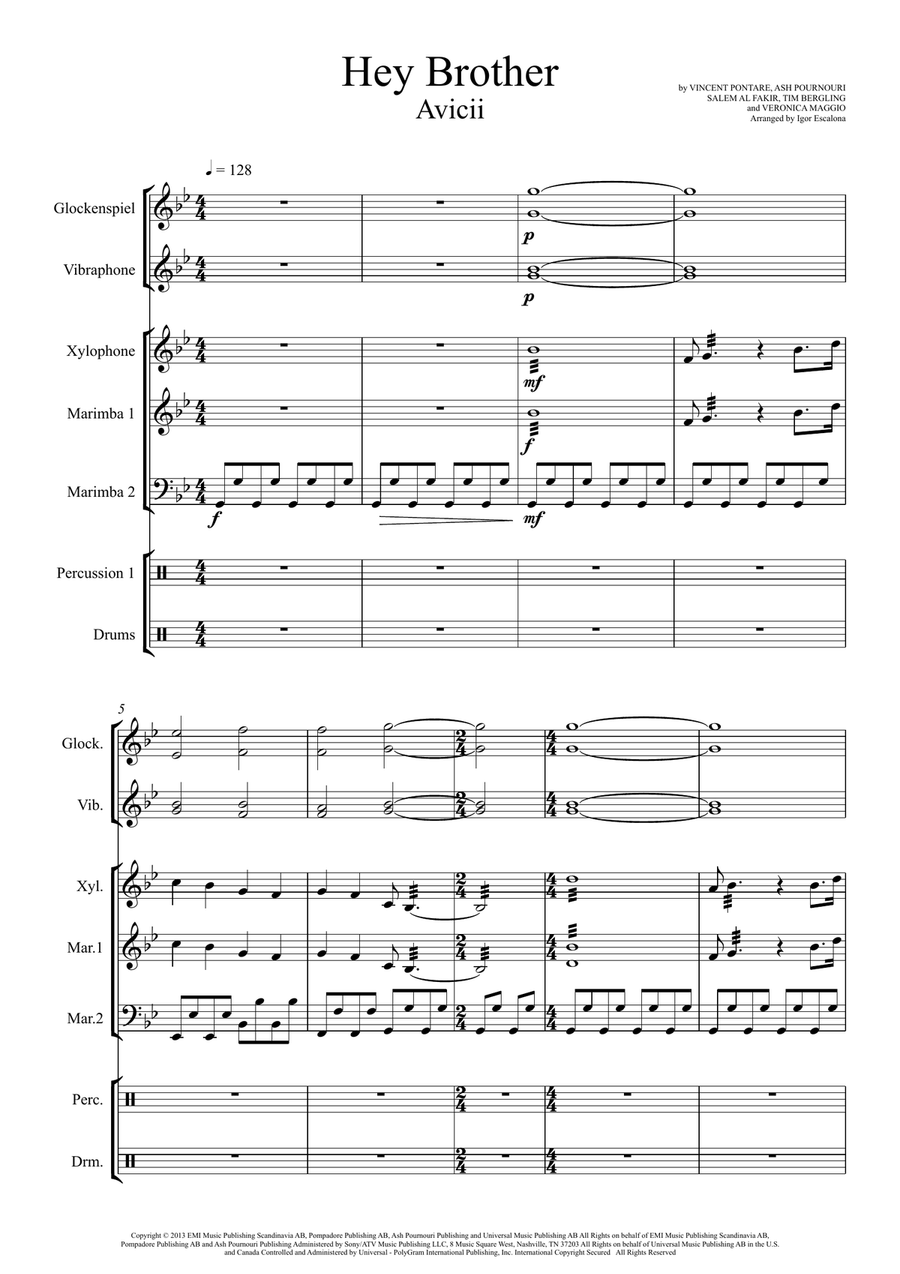 Hey Brother Hey Brother Percussion Ensemble scores gallery preview page 3