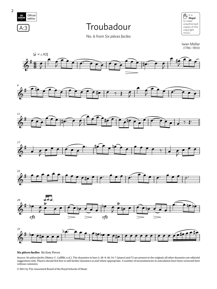 Troubadour (from Six pièces faciles) (Grade 5 List A3 from the ABRSM Clarinet syllabus from 2022)