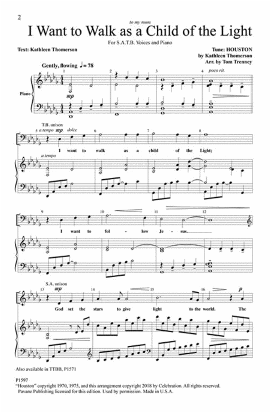 I Want to Walk as a Child of the Light 4-Part scores gallery preview page 2
