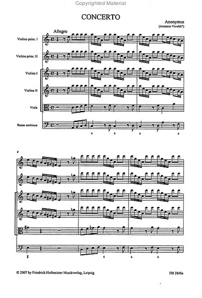 Concerto fur 2 Violinen, Streicher und B.c. / Partitur