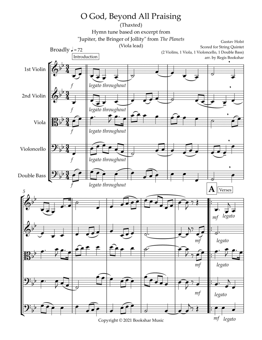 O God, Beyond All Praising (Thaxted) (Bb) (String Quintet - 2 Violins, 1 Viola, 1 Cello, 1 Bass) (Vi String Orchestra scores gallery preview page 1