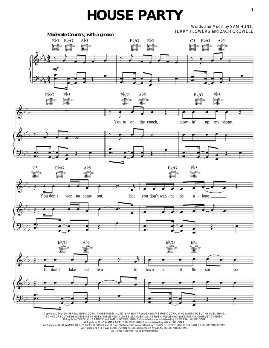 House Party Piano, Vocal, Guitar scores gallery preview page 1