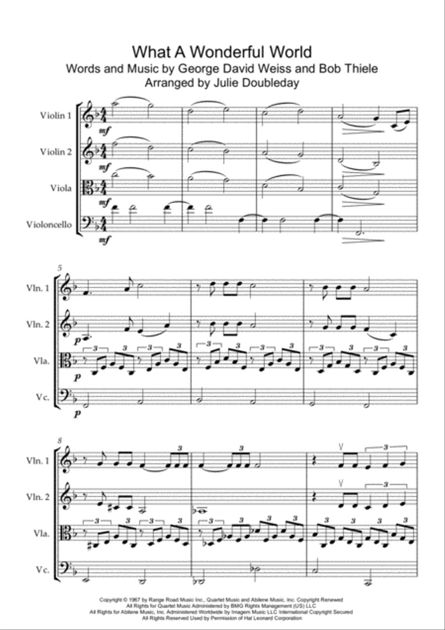 What A Wonderful World String Quartet scores gallery preview page 1