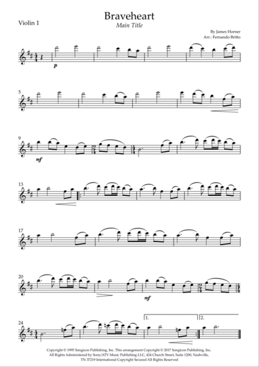 Braveheart - Main Title Braveheart - Main Title String Quartet scores gallery preview page 3