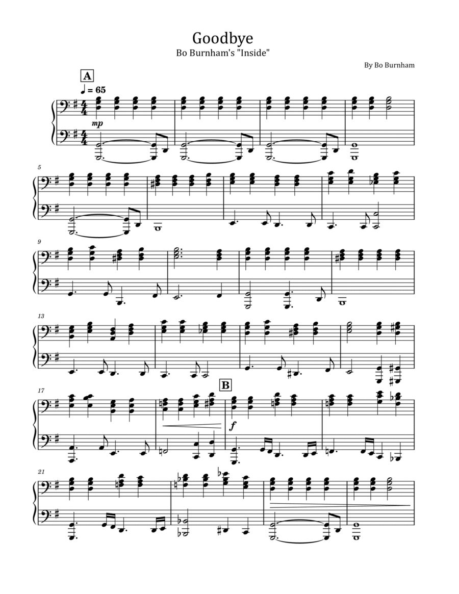 Goodbye Piano Solo scores gallery preview page 1
