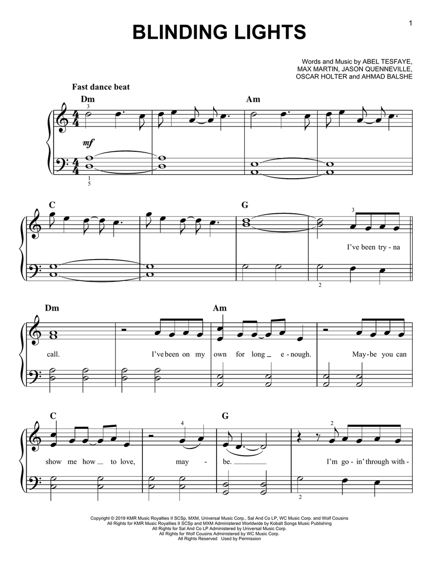 Blinding Lights Easy Piano scores gallery preview page 1
