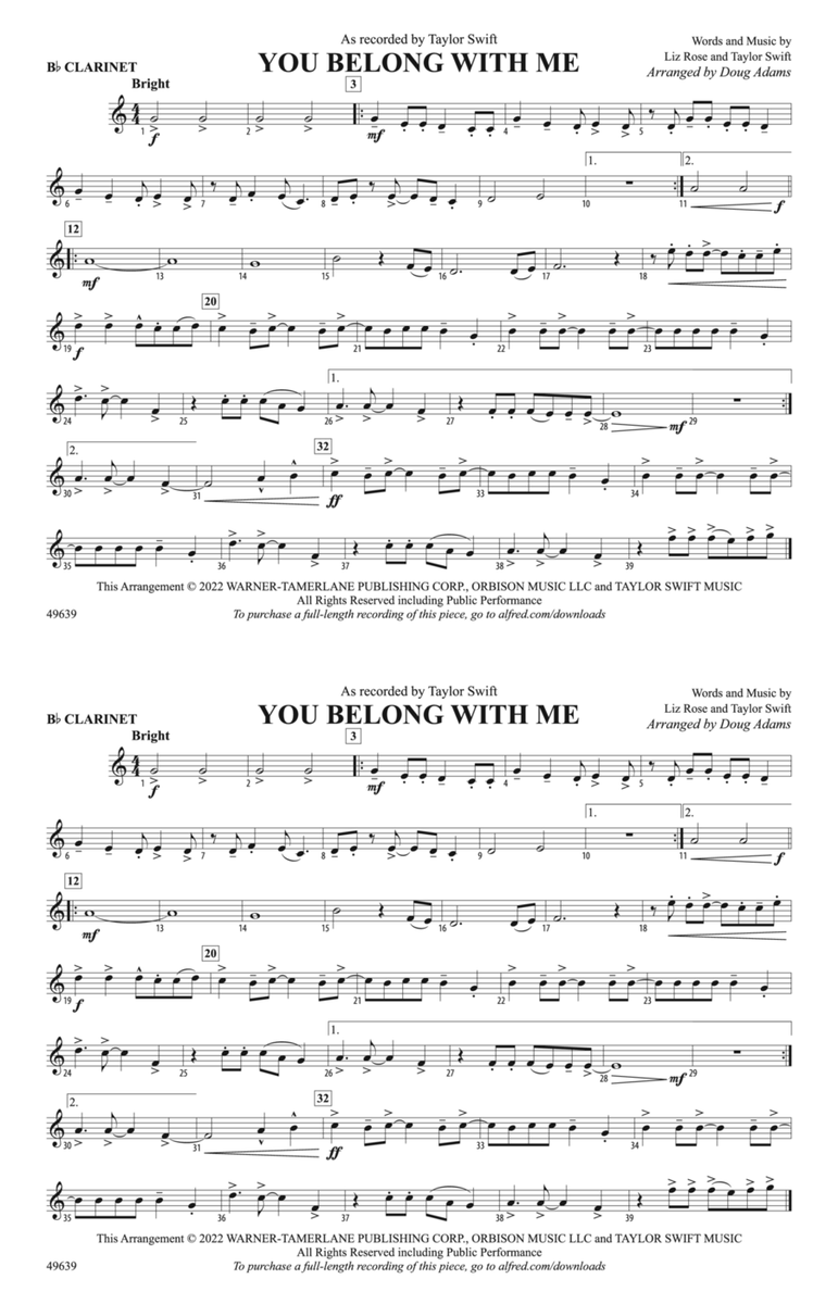 You Belong with Me: 1st B-flat Clarinet