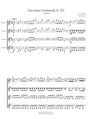 Eine kleine Nachtmusik, K. 525 - i - Allegro (Guitar Quartet) - Score and Parts