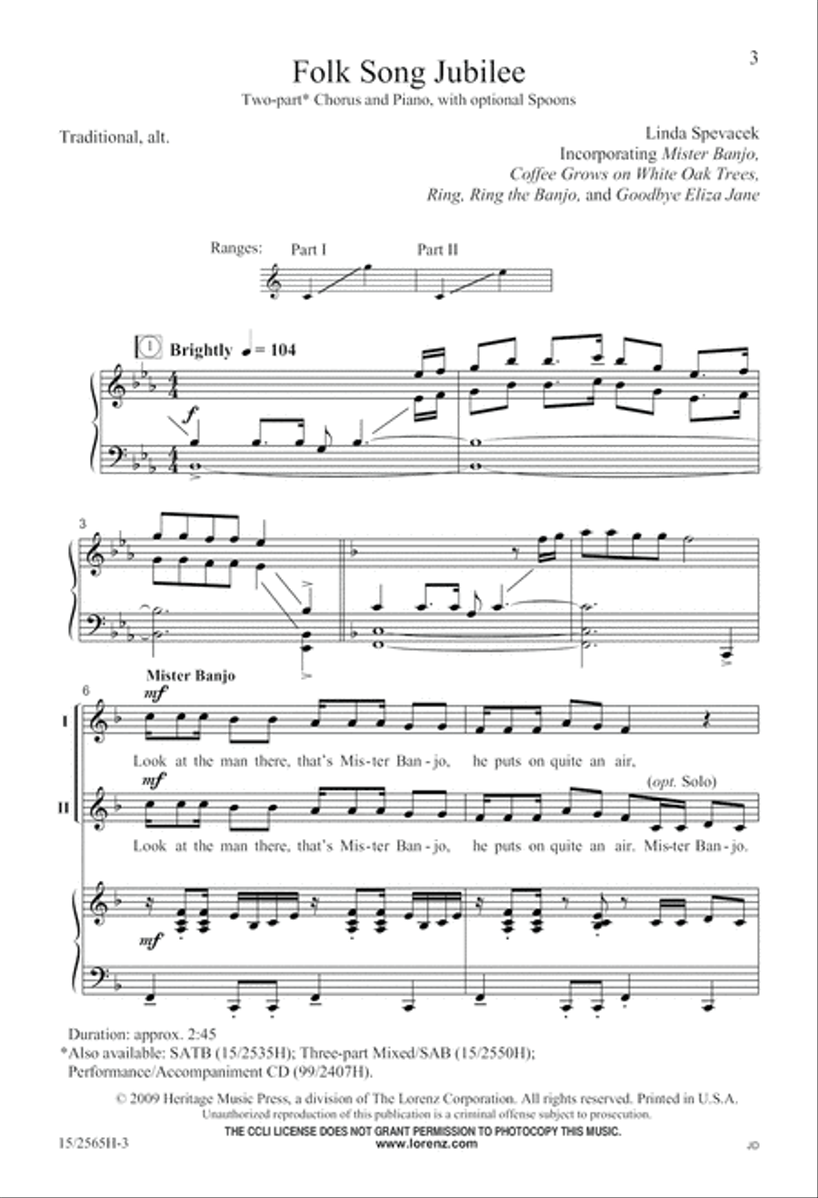 Folk Song Jubilee 2-Part scores gallery preview page 4