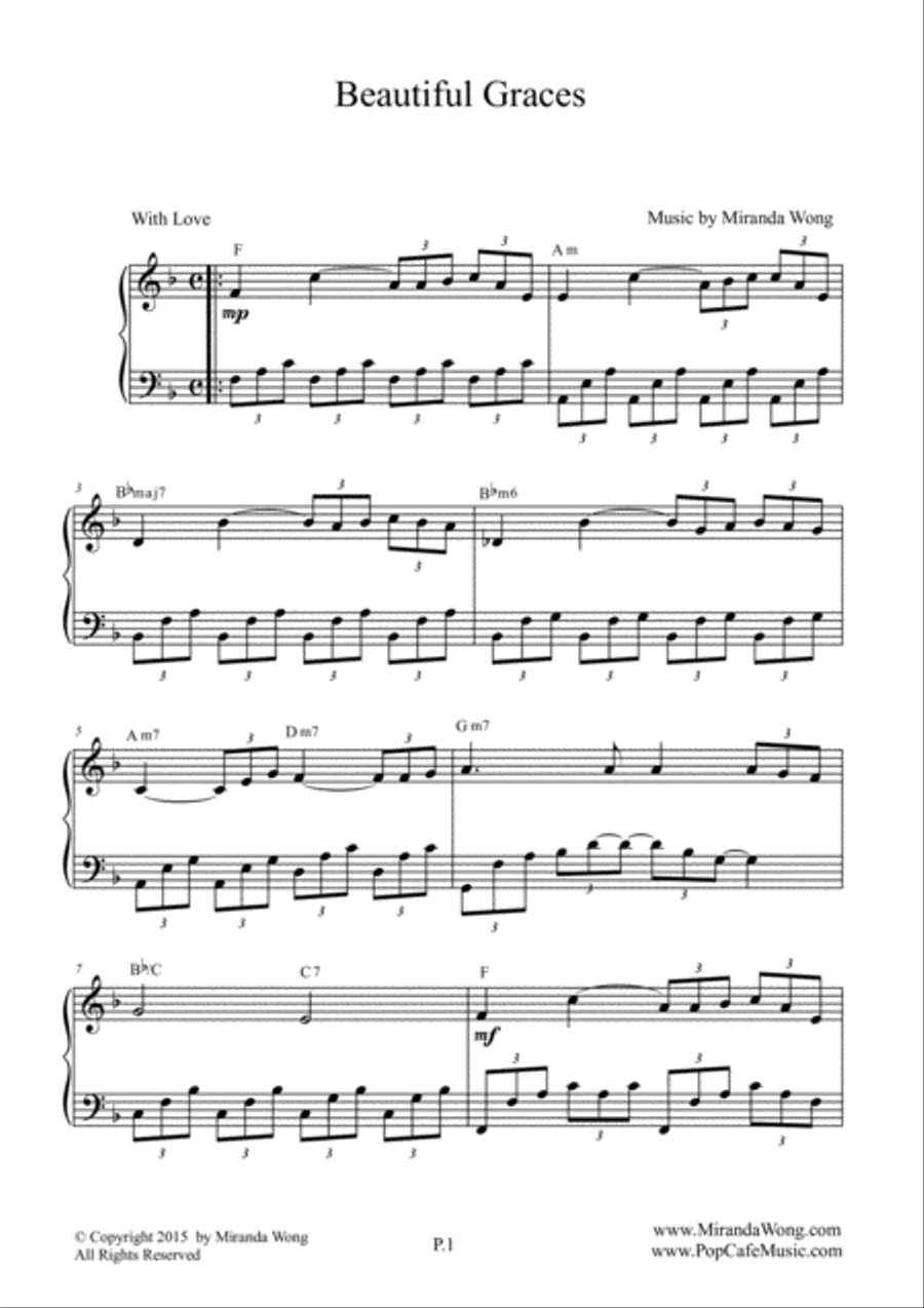Beautiful Graces - Romantic Piano Music Easy Piano scores gallery preview page 1