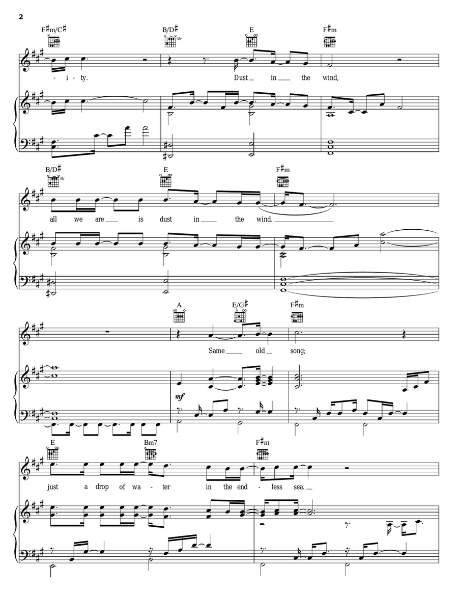 Dust In The Wind Piano, Vocal, Guitar scores gallery preview page 2