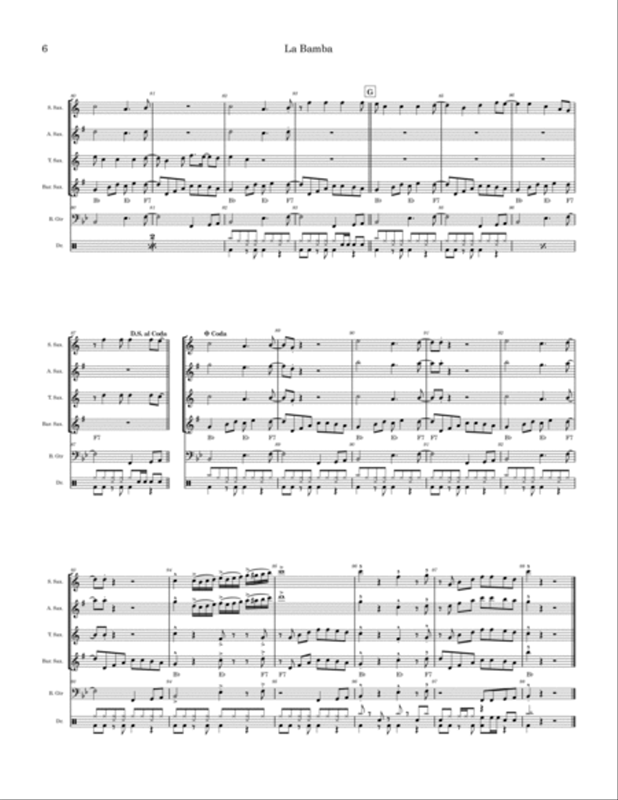 La Bamba Saxophone Quartet scores gallery preview page 6