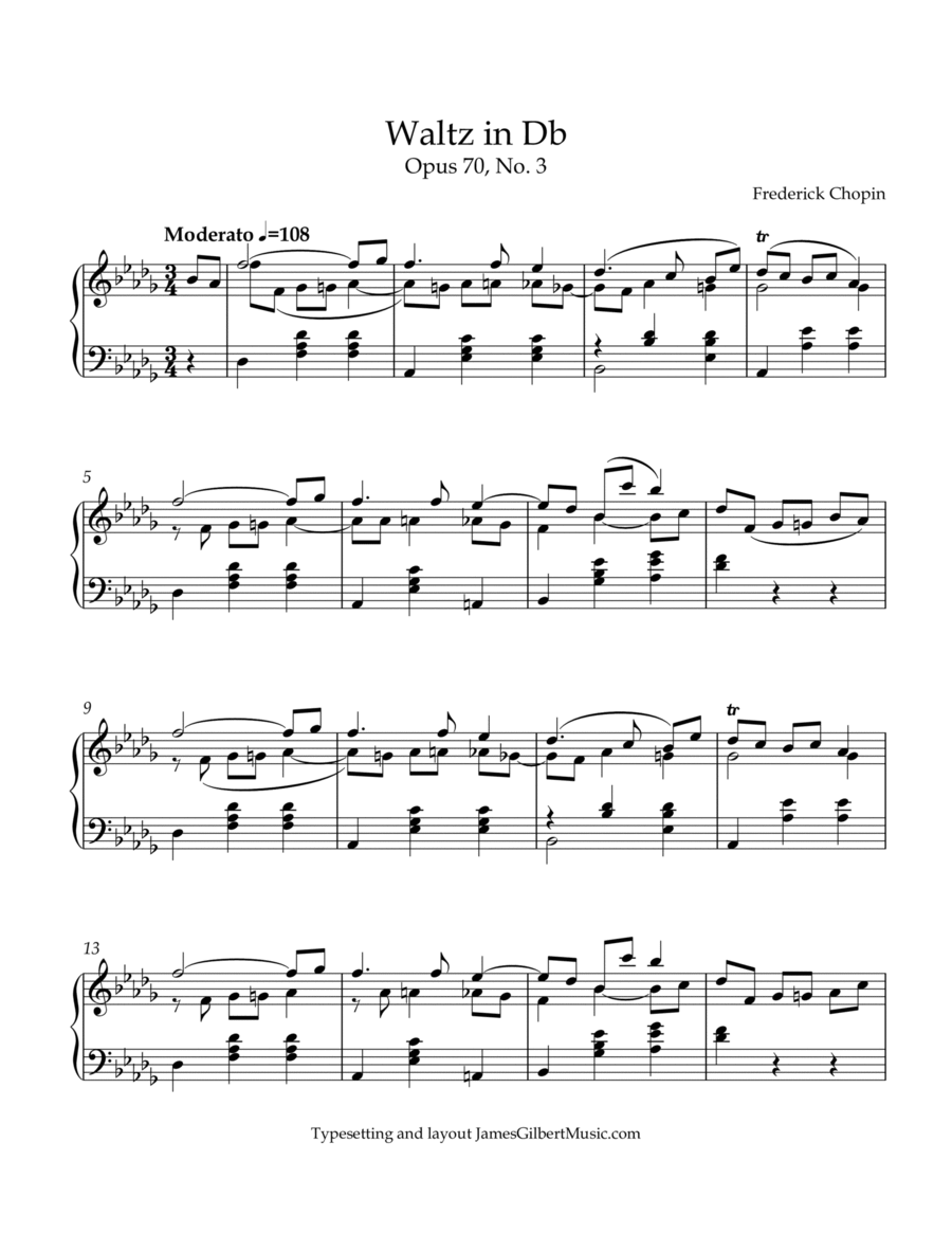Waltz in Db major, Opus 70 No 3 Piano Method scores gallery preview page 1