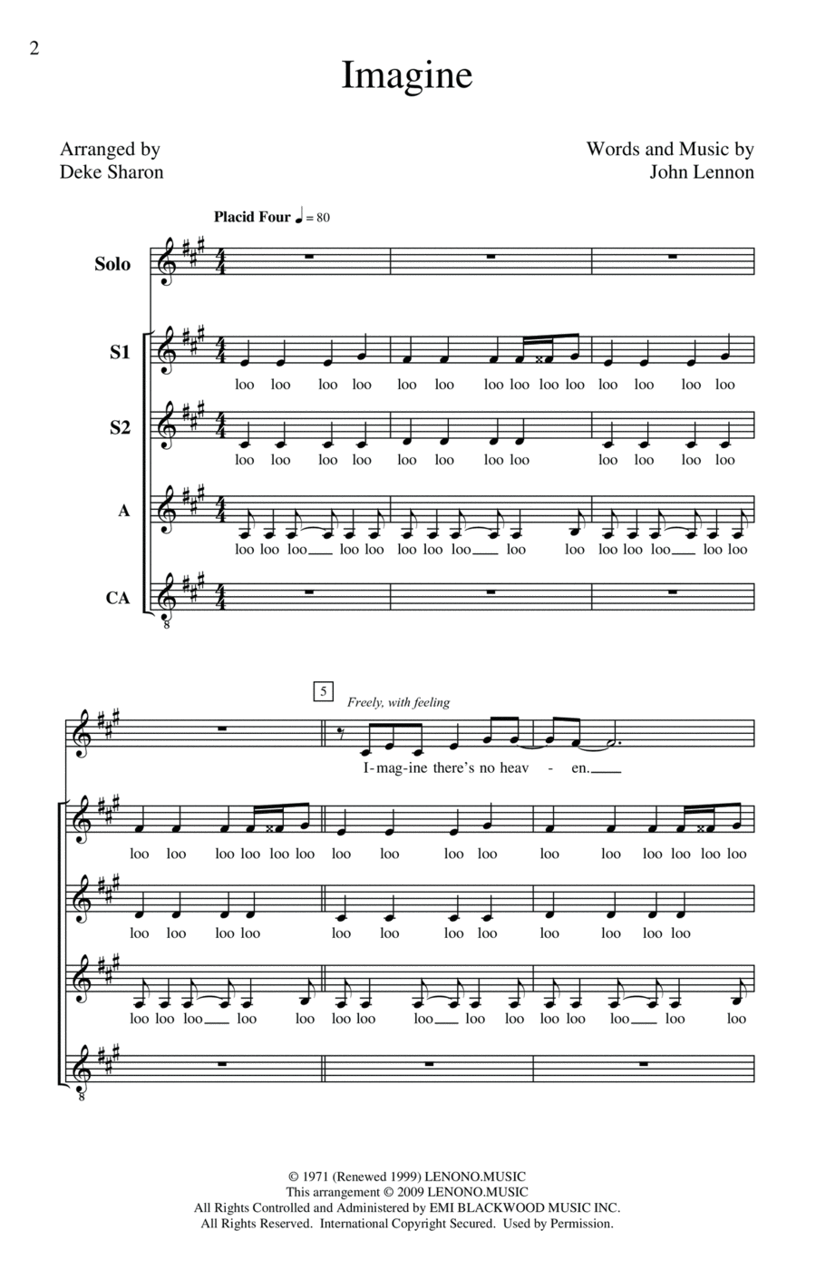 Imagine (arr. Deke Sharon) SSA scores gallery preview page 1