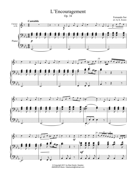 L'Encouragement Op. 34 for clarinet in Bb and piano image number null