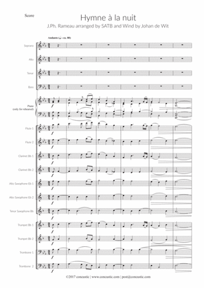 Hymne à la nuit (J.P. Rameau) for SATB and Windinstruments