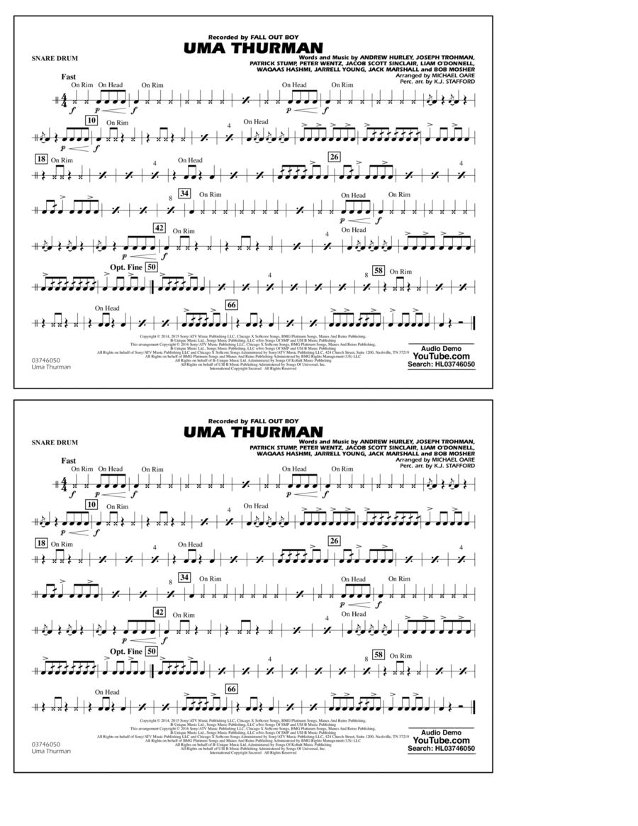 Uma Thurman - Snare Drum Uma Thurman - Snare Drum Percussion scores gallery preview page 1