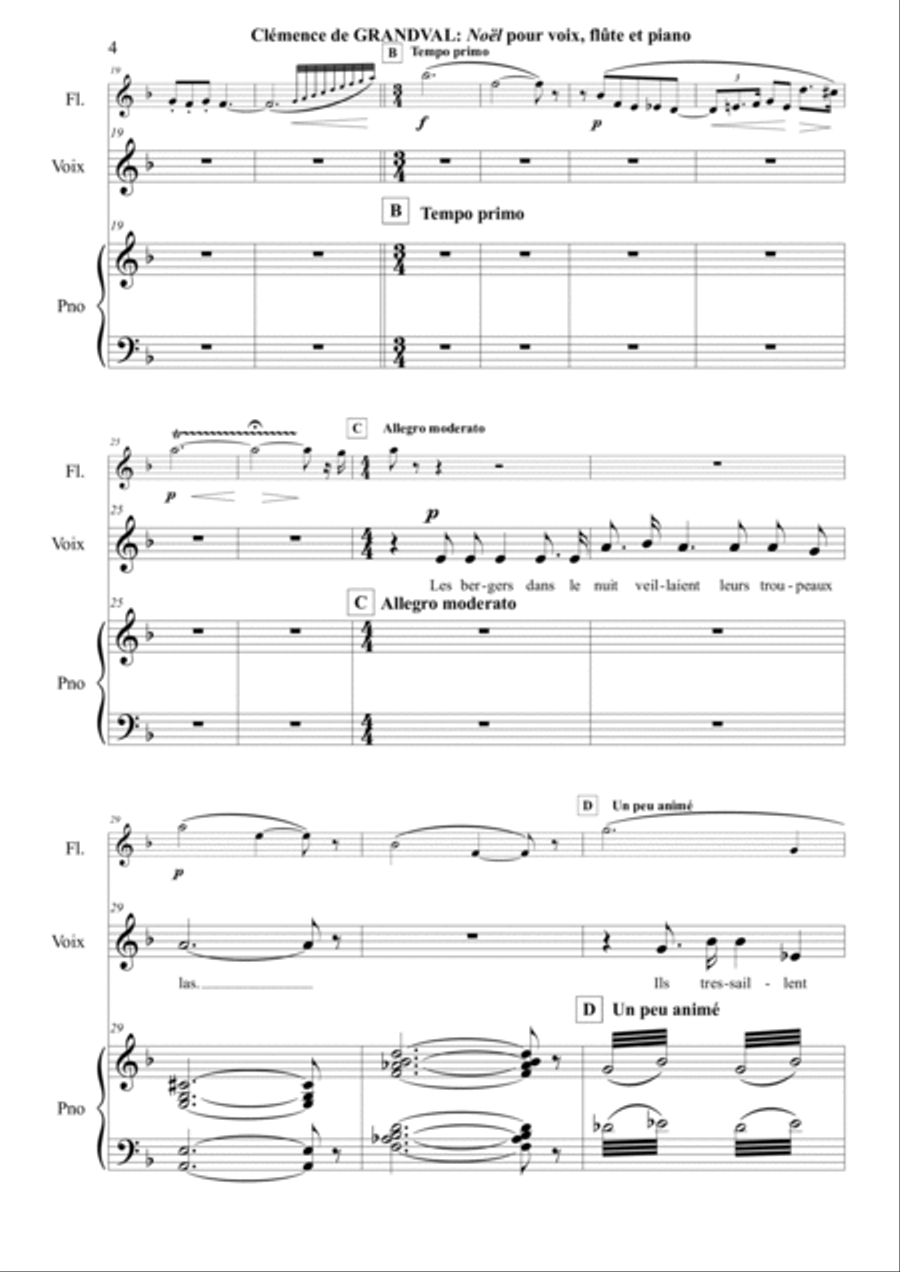 Clemence de Grandval : Noel for voice, flute and piano Flute scores gallery preview page 4