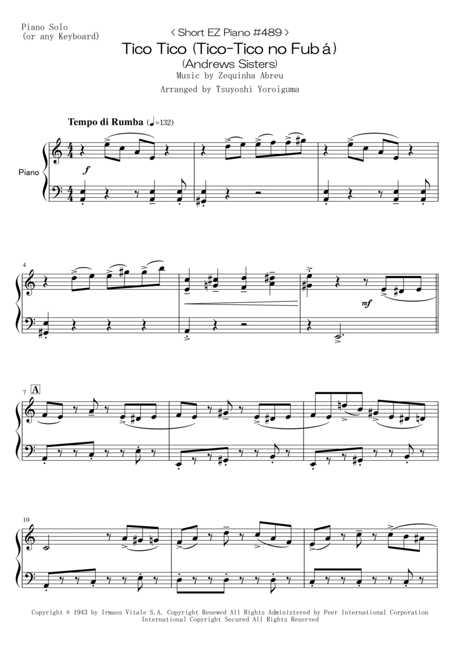 Tico Tico (tico Tico No Fuba) Easy Piano scores gallery preview page 1