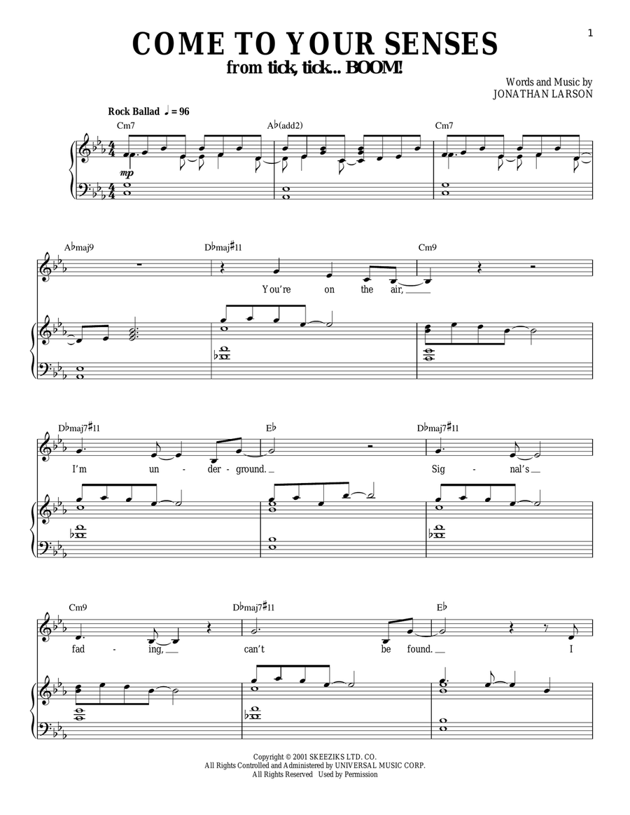 Come To Your Senses (from tick, tick... BOOM!) Piano, Vocal scores gallery preview page 1
