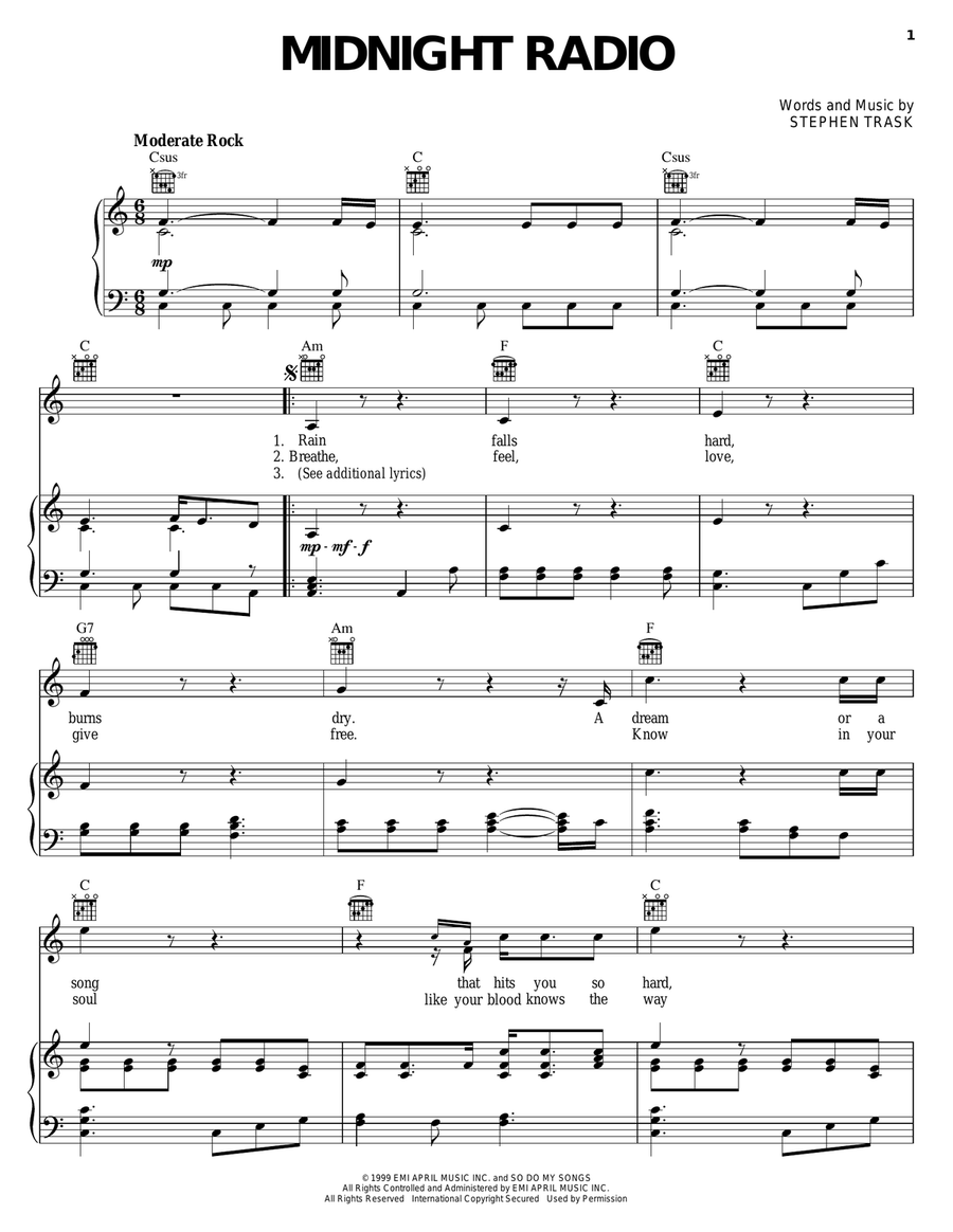 Midnight Radio Midnight Radio Piano, Vocal, Guitar scores gallery preview page 1