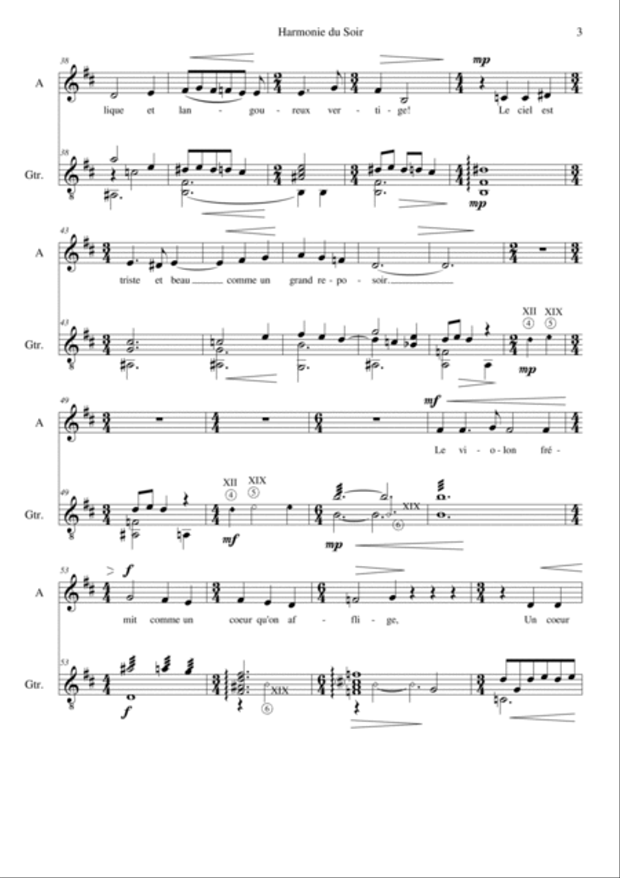 Harmonie du Soir for alto and classical guitar Piano, Vocal, Guitar scores gallery preview page 3