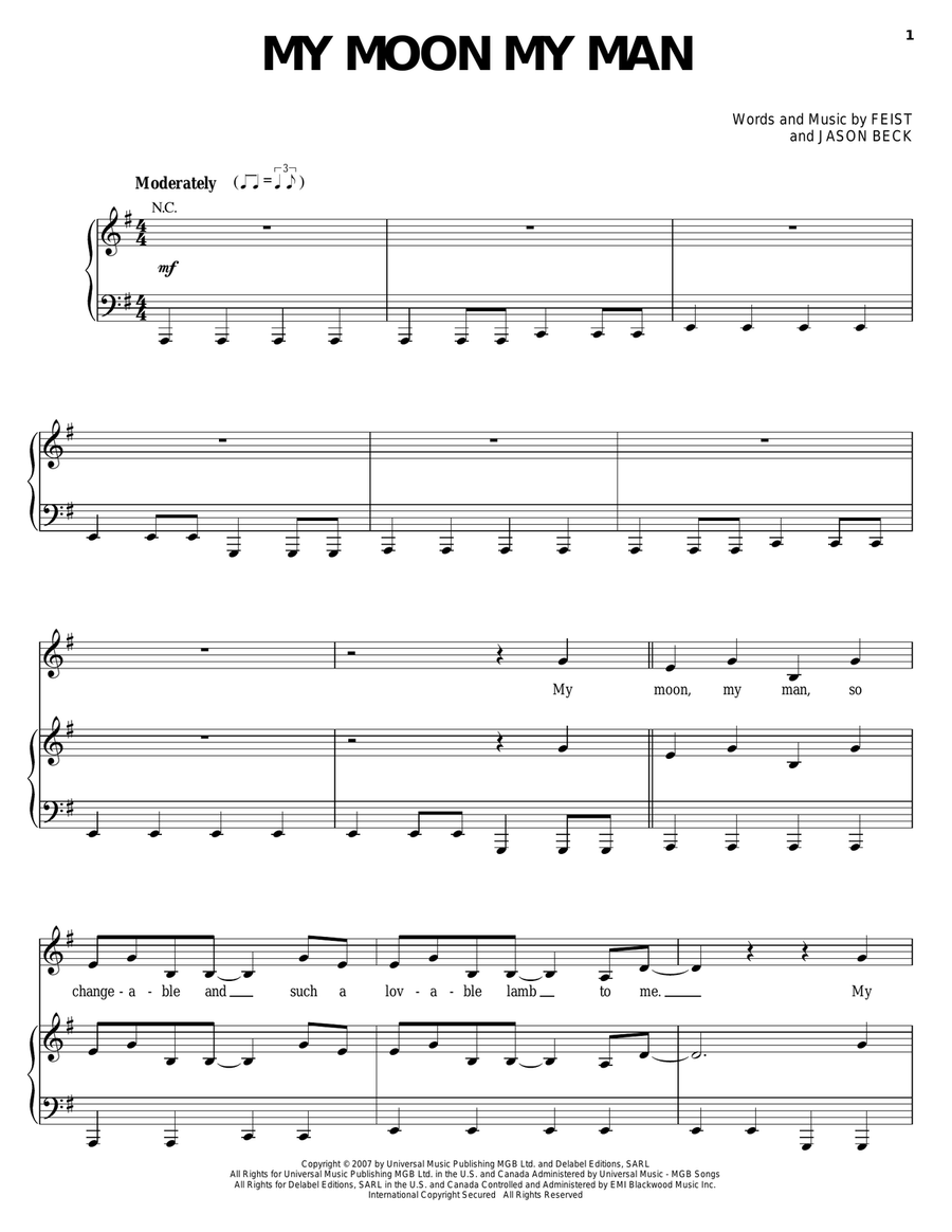 My Moon My Man My Moon My Man Piano, Vocal, Guitar scores gallery preview page 1