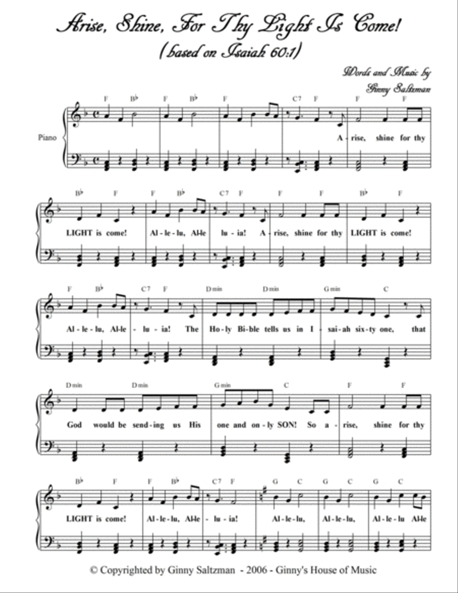 Arise, Shine, For Thy Light Is Come! - from 