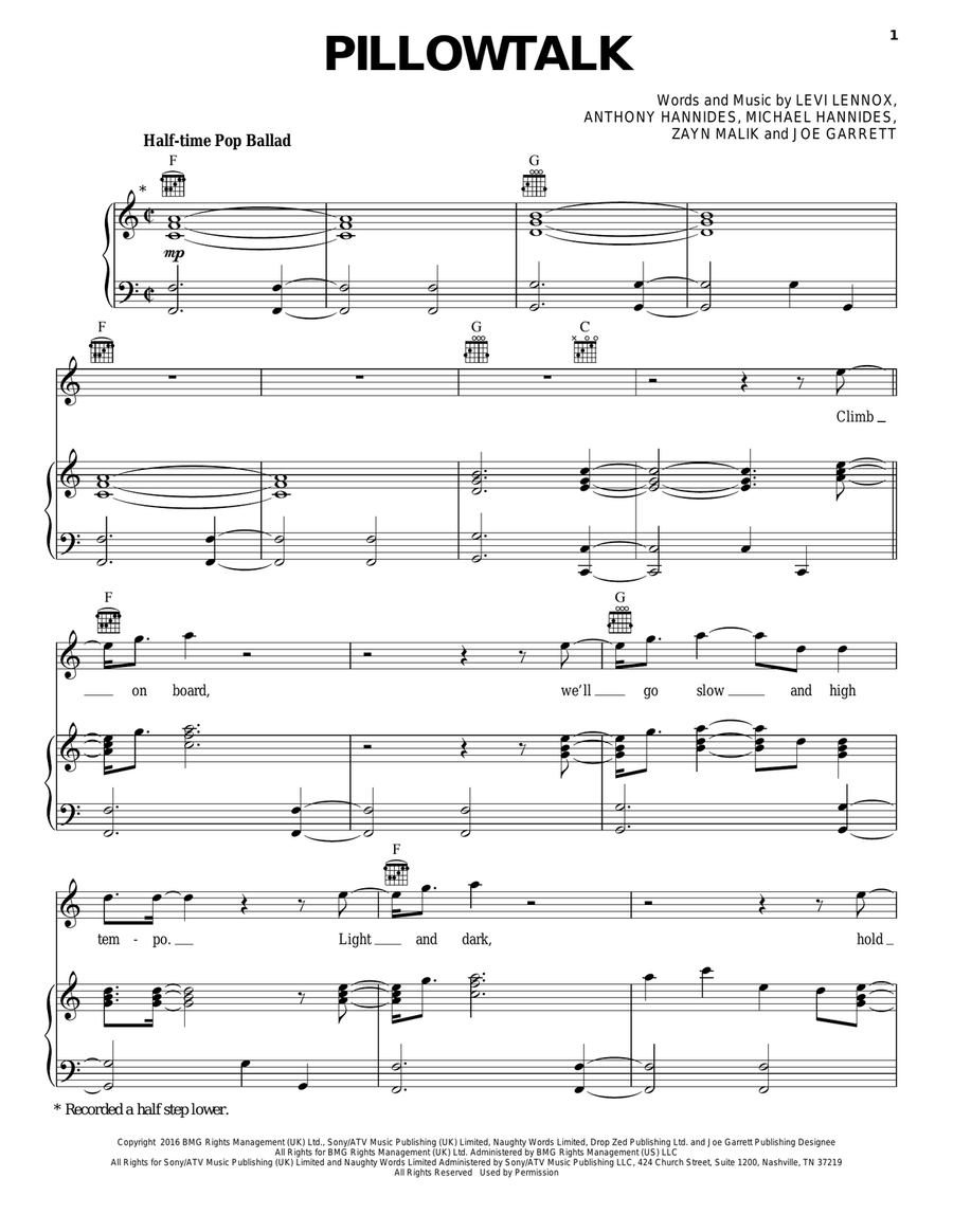 Pillowtalk Pillowtalk Piano, Vocal, Guitar scores gallery preview page 1