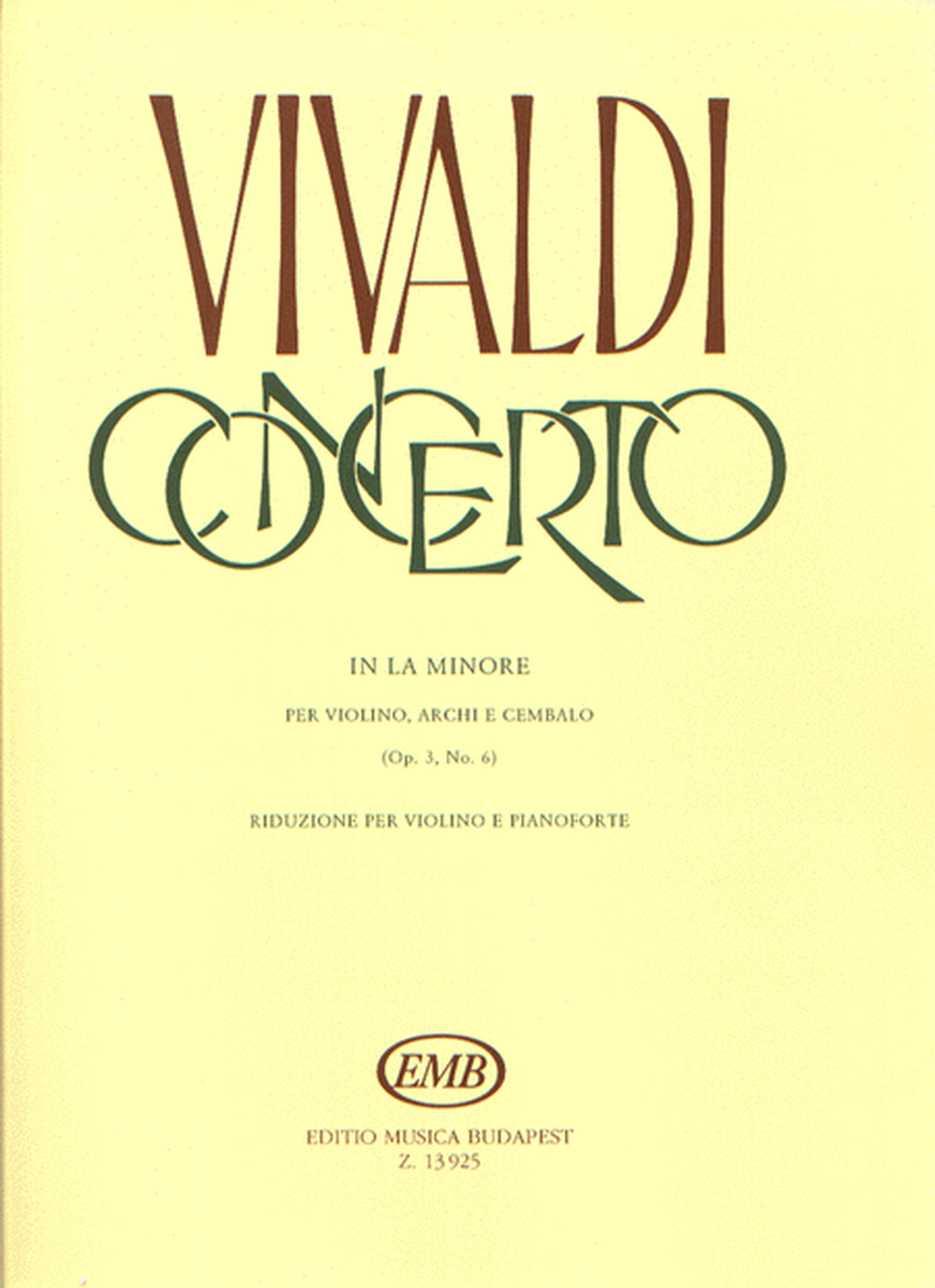 Concerto in la minore op. 3, No. per violino, arc