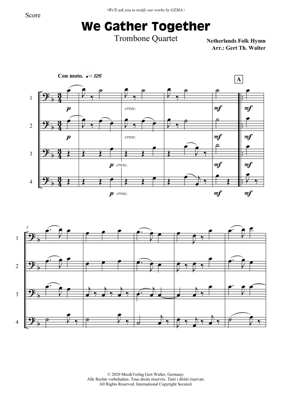 We Gather Together Trombone Solo scores gallery preview page 1
