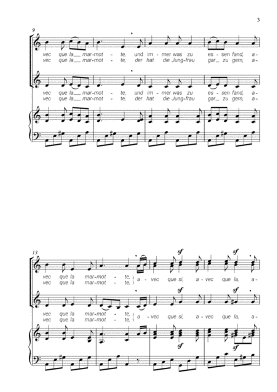 Marmotte (opus 52) - For SSA choir and Piano SSA scores gallery preview page 3