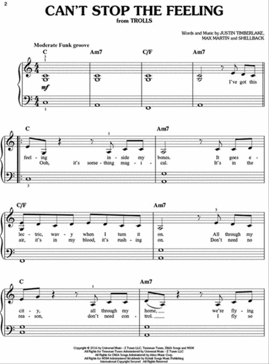 Can't Stop the Feeling Easy Piano scores gallery preview page 2