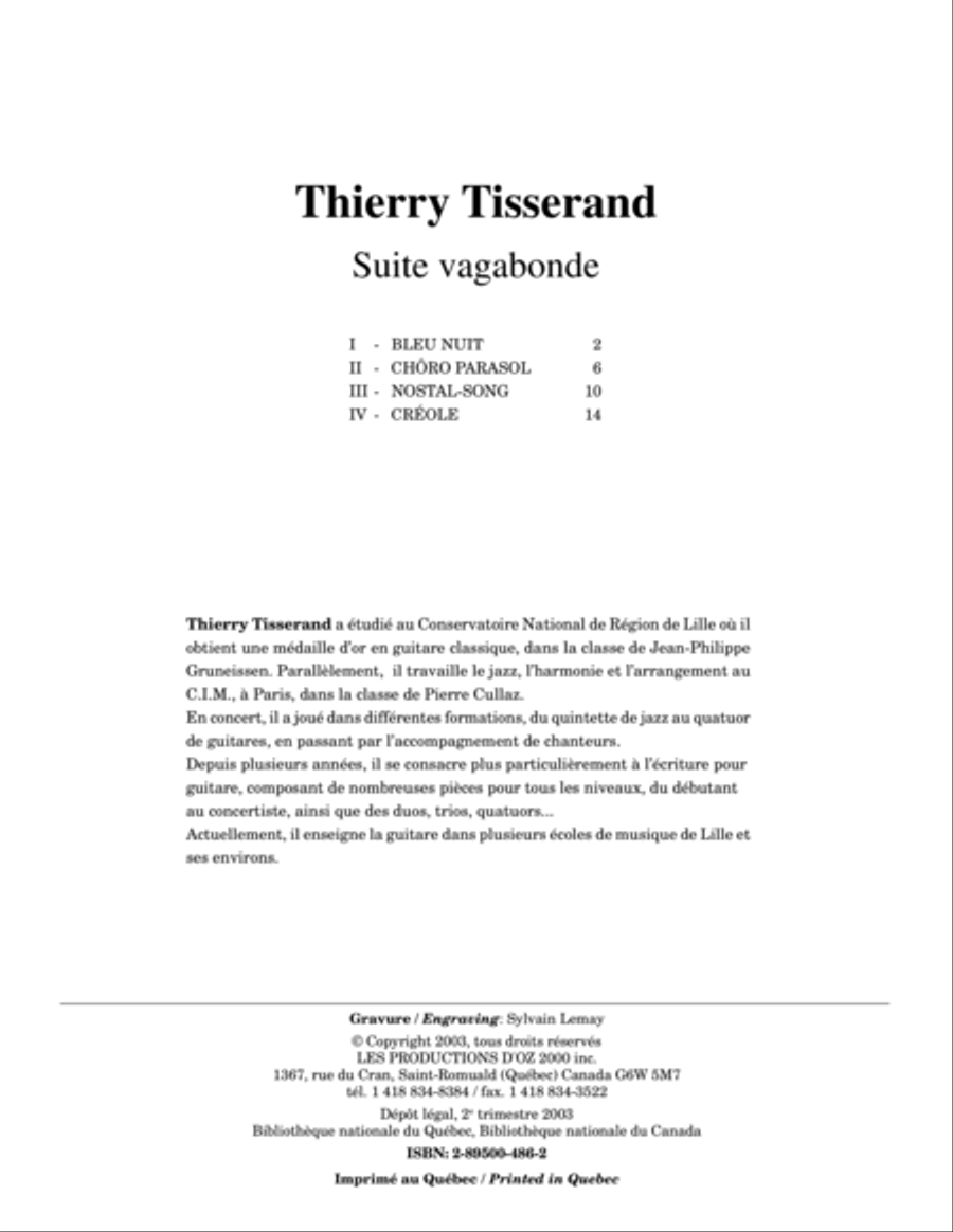 Suite vagabonde Suite vagabonde Classical Guitar scores gallery preview page 1