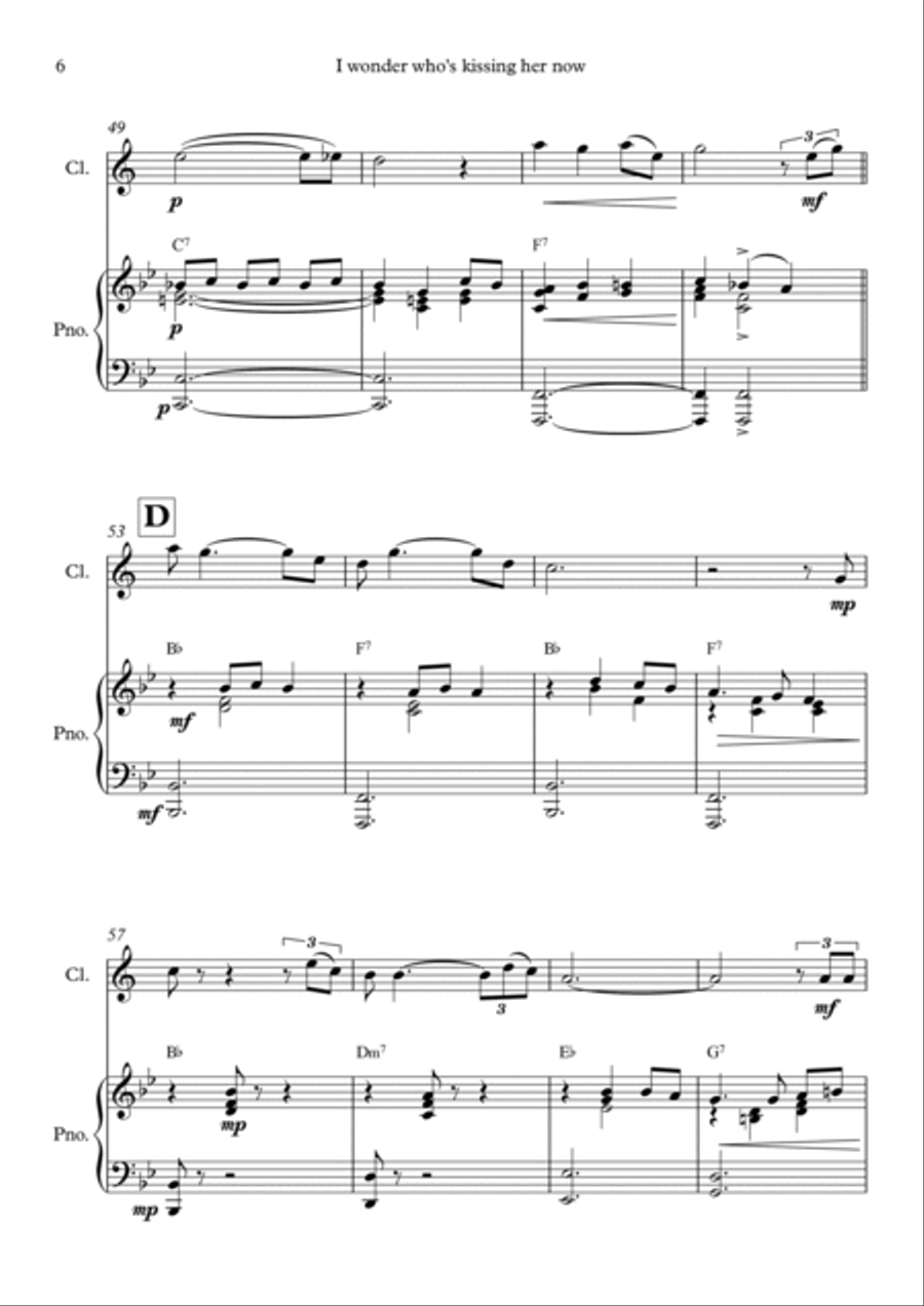 I Wonder Who's Kissing Her Now Clarinet Solo scores gallery preview page 6