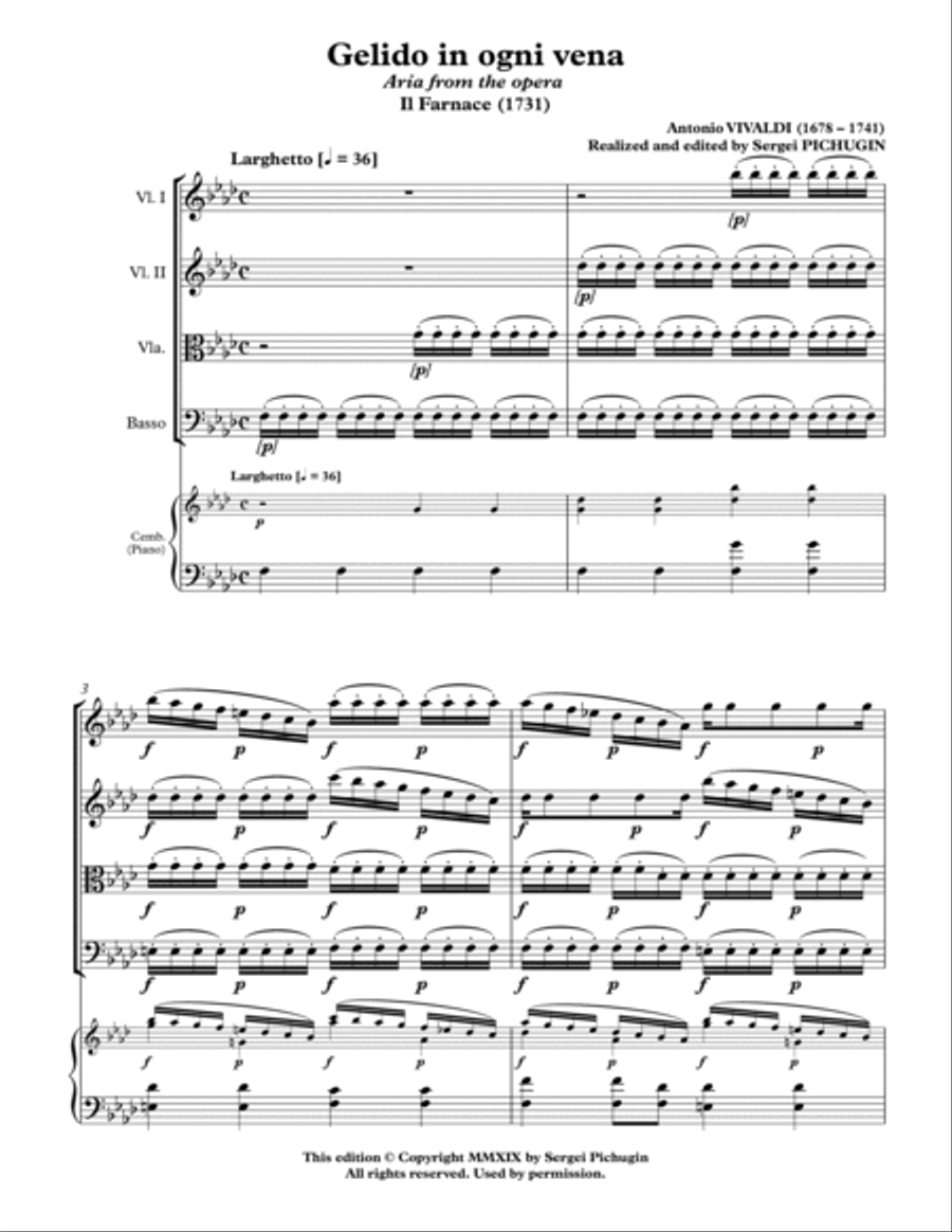 VIVALDI Antonio: Gelido in ogni vena, aria from the opera Il Farnace, score and parts (F minor) Chamber Orchestra scores gallery preview page 3