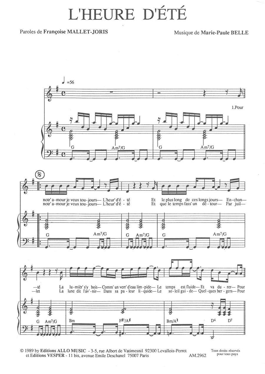 L'heure D'ete Piano, Vocal scores gallery preview page 1