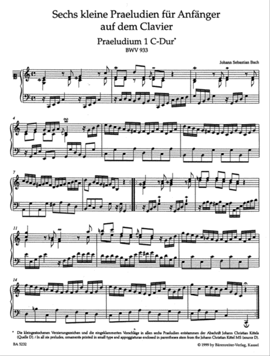 Einzeln ueberlieferte Klavierwerke I, Sechs kleine Praeludien BWV 933-938, 917, 918, 921, 922, 894-896, 903, 903a Harpsichord scores gallery preview page 2