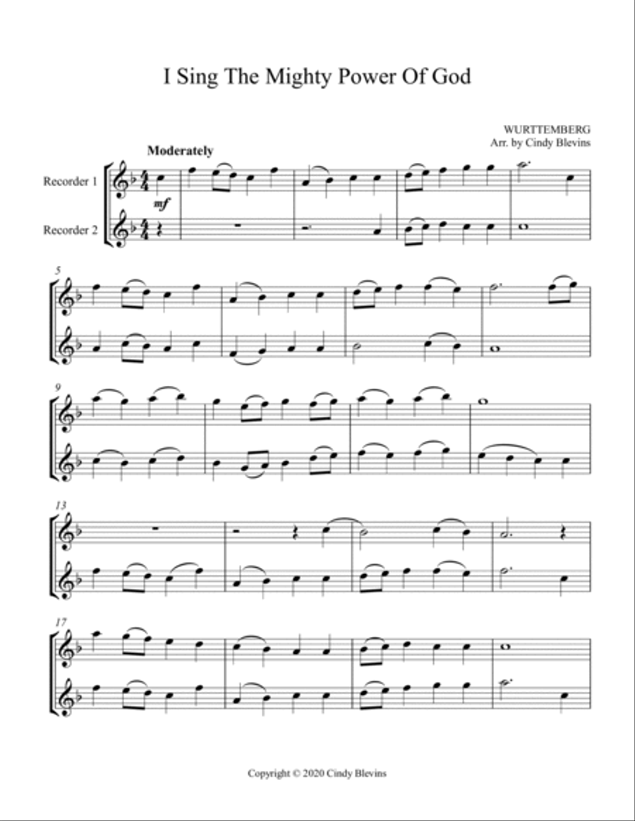 I Sing the Mighty Power of God, Recorder Duet Woodwind Duet scores gallery preview page 2