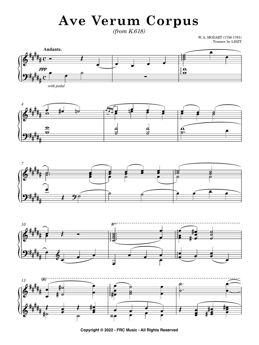 Mozart: Ave Verum Corpus K. 618 (as Played by Vikingur Olafsson) for Piano Solo Piano Method scores gallery preview page 3
