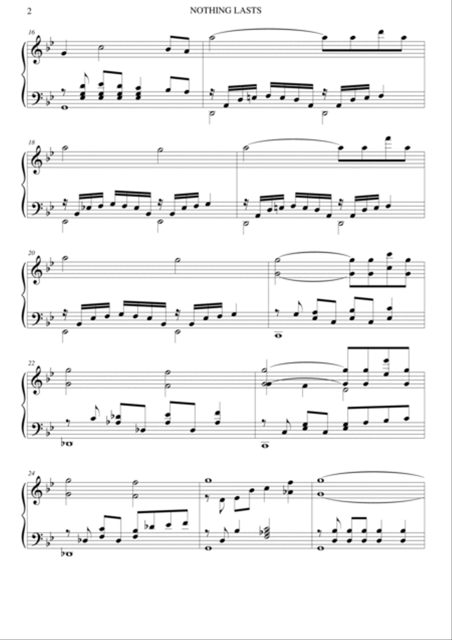 Nothing Lasts Piano Solo scores gallery preview page 2