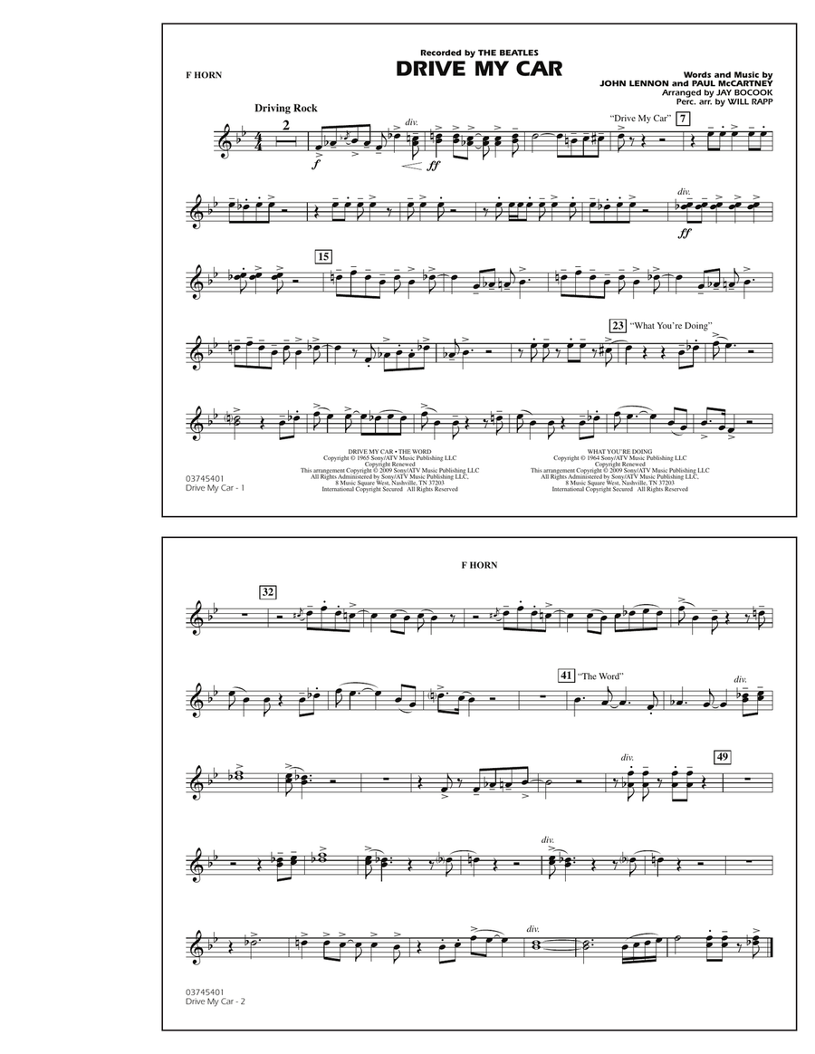Drive My Car - F Horn