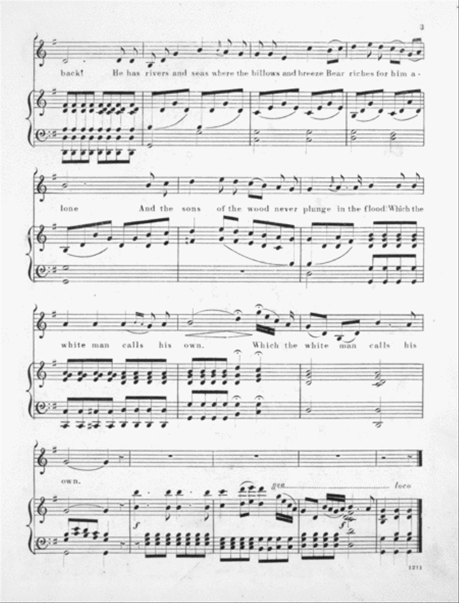 O Why Does the White Man Follow My Path? Song of the Indian Hunter Voice scores gallery preview page 3